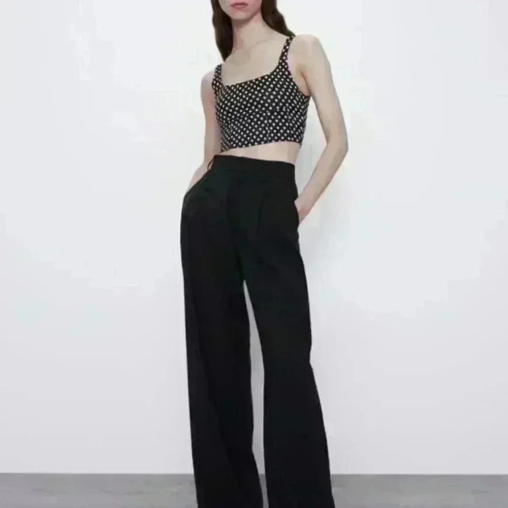 Zara Cropped Jacquard Top Polka Dot Tank | Size Large